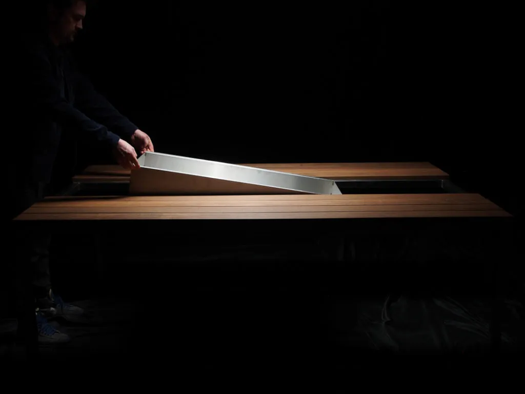 Grill im Tisch integriert Edelstahl 3 Wannen Sicherheitssystem